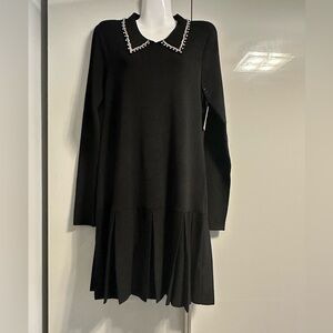 Ellen Tracy Black Midi Dress with Pearl Collar
